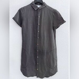 Lucky Brand Short-Sleeve Button-Front Shirt Dress in Washed Charcoal Size M